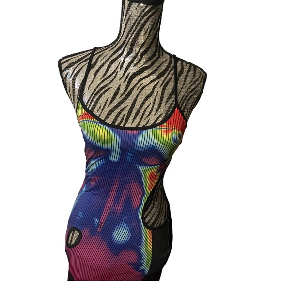 Sexy Heat Map Summer Sleeveless Cutout Mini Dress Backless Body Print Sundress - Picture 5 of 6